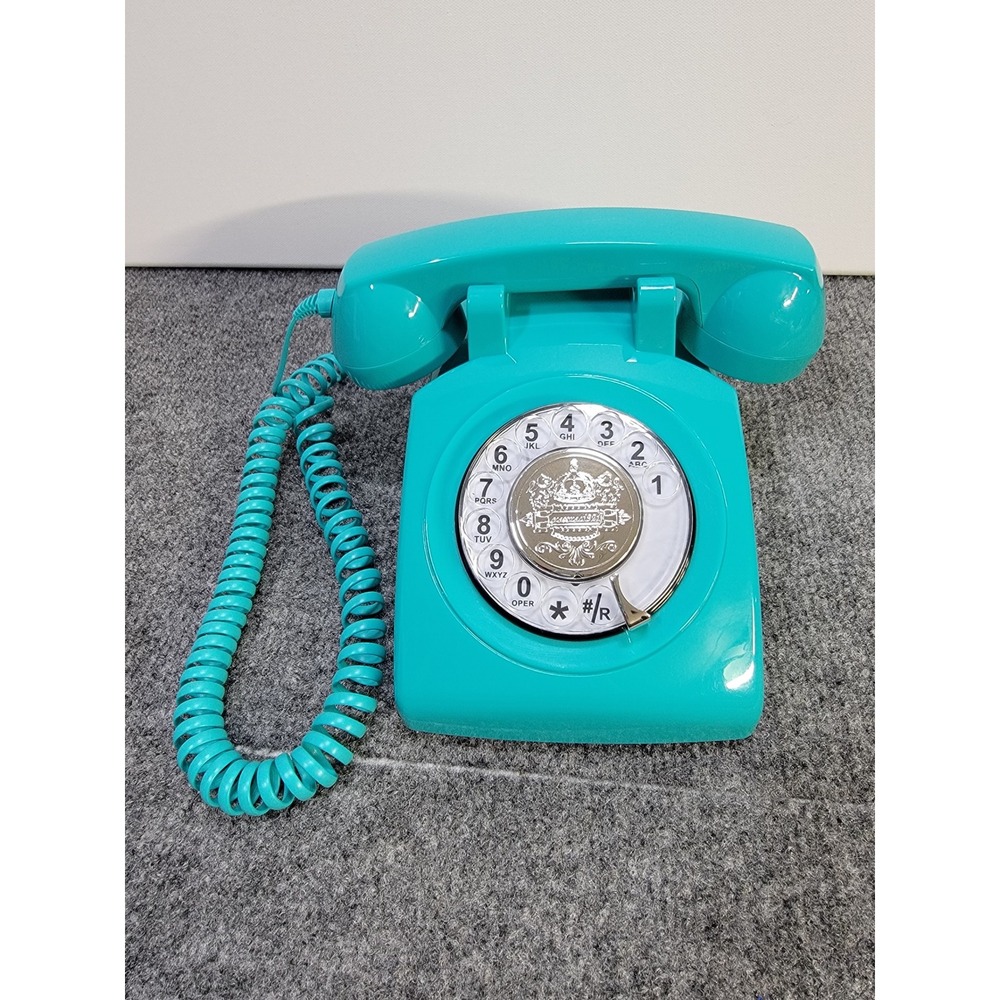 Retro Teal Push Button Telephone Vintage Style Landline Phone Turquoise Decor